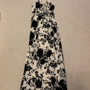 Black and white floral halter maxi dress
